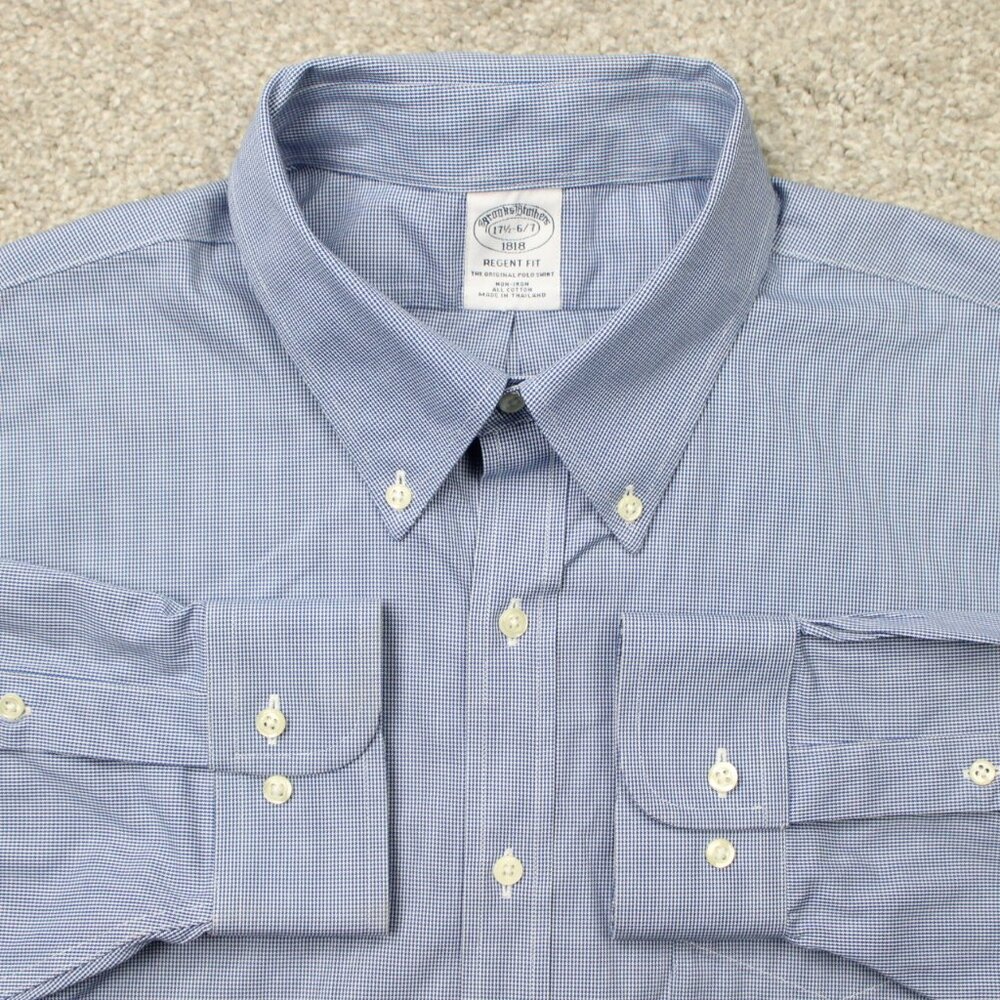 Brooks Brothers Shirt Mens‎ 17 1/2, 6/7 Blue Regent Non-Iron Cotton Long Sleeve